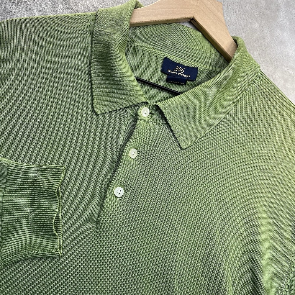 Brooks Brothers Polo Shirt Sweater Silk Cotton XL Long Sleeve Green